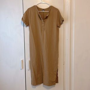 Short-Sleeve Henley T-Shirt Midi Shift Dress for Women in acacia (brown/camel)